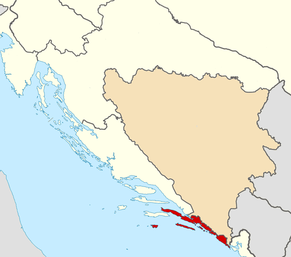 Map of Ragusa showing modern borders